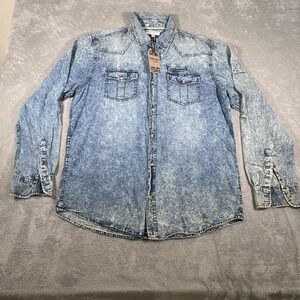 Triple Five Soul Shirt Mens 2XL Chambray Denim Acid Wash Long Sleeve Button Down